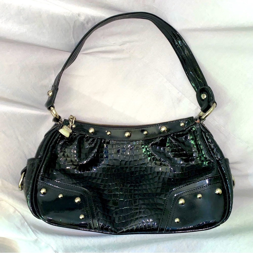 Kathy Van Zeeland Black Croc Vegan Leather Studded Purse